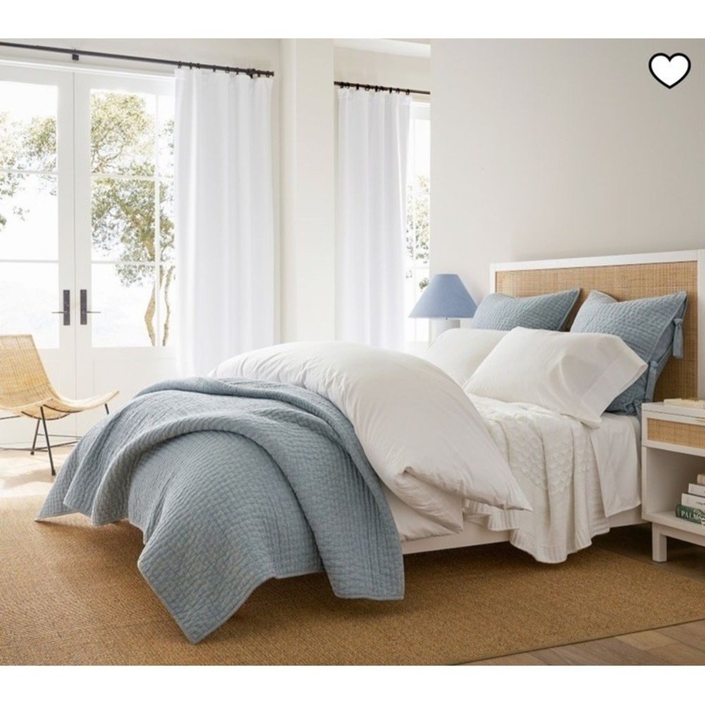 Pottery Barn Pick Stitch Cotton Linen Quilt Set King Chambray